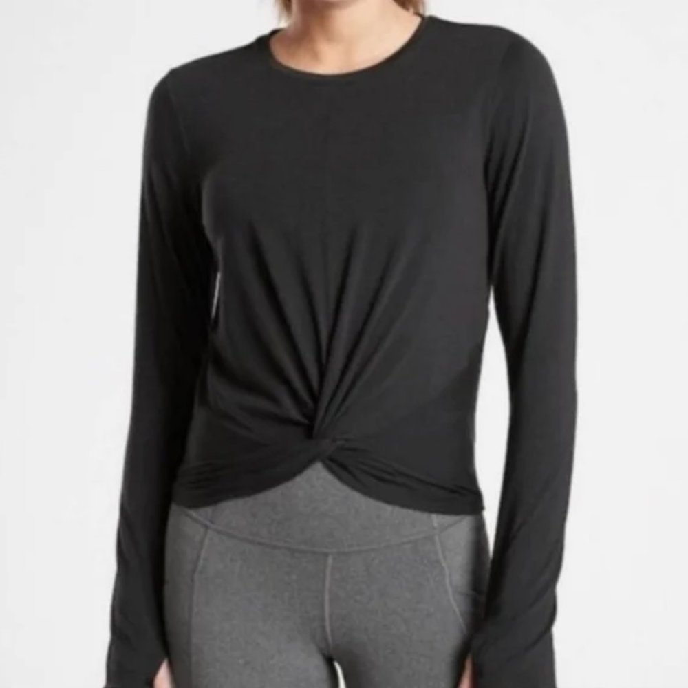 Athleta Essence Twist Front Long-Sleeve Black Shirt